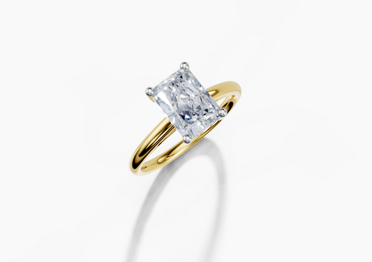 18K Radiant 1.5 Carat D/E/F VS/VVS Cathedral Plain Hidden Halo Diamond Ring