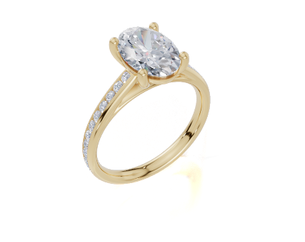 18ct Oval 2.00Carat G/H-CC SI Cathedral Channel 4Pr  Diamond Ring
