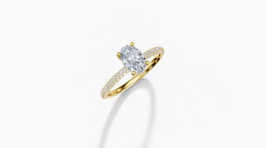 18K Oval 0.7 Carat E/F VS Plain U Micro Hidden Halo Diamond Ring