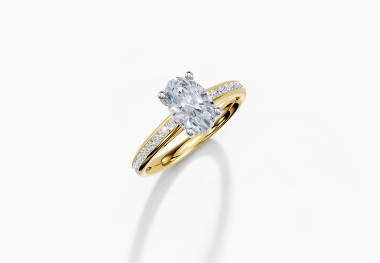 18K Oval 1 Carat F/G VS/SI Cathedral Channel Hidden Halo Diamond Ring