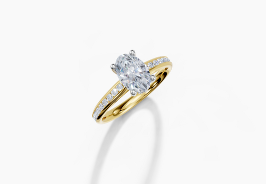 18K Oval 1 Carat F/G VS/SI Cathedral Channel Hidden Halo Diamond Ring