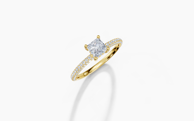 18K Princess 0.5 Carat D/E/F VVS Plain U Micro Hidden Halo Diamond Ring