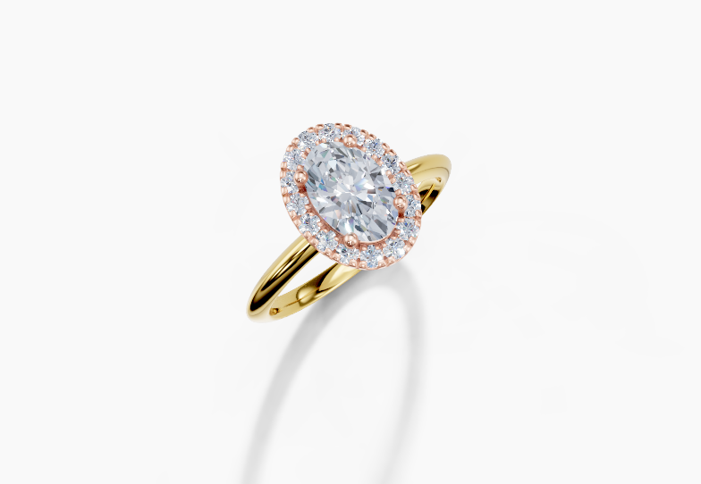 18K Oval 1 Carat F/G VS/SI Knife Edge Plain Single Halo Diamond Ring