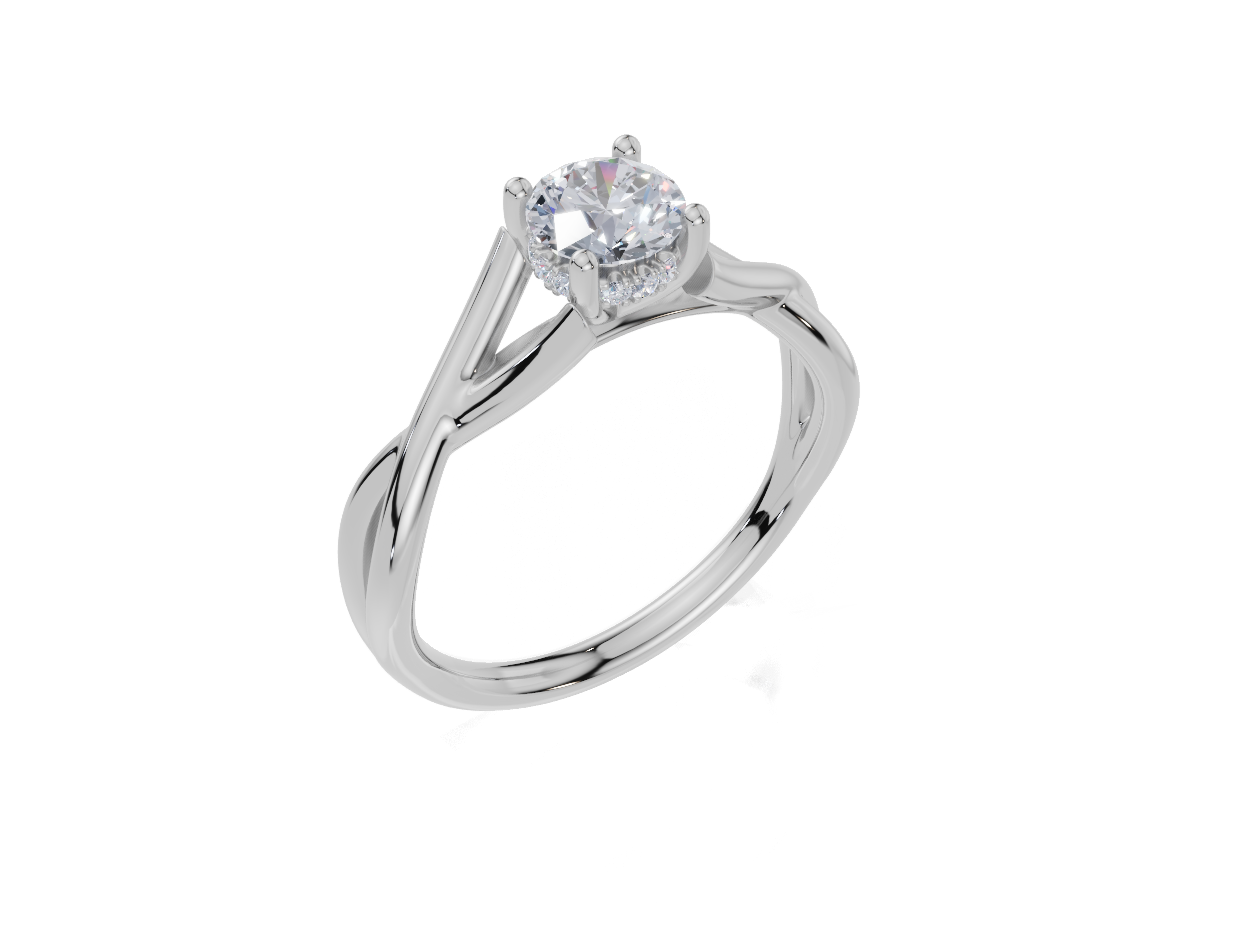 18ct Round 0.40Carat E/F-CC VS Twisted Plain Hidden Halo  Diamond Ring