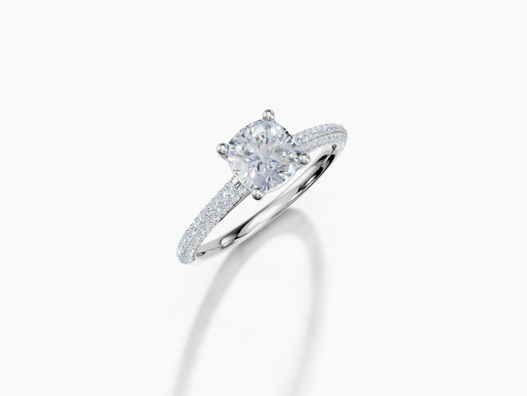 18K Cushion 1 Carat G/H SI Cathedral U Micro 4Pr Diamond Ring