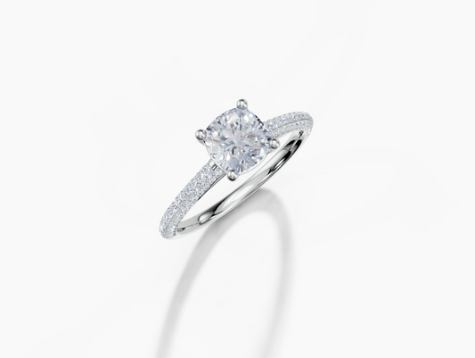 18K Cushion 1 Carat G/H SI Cathedral U Micro 4Pr Diamond Ring