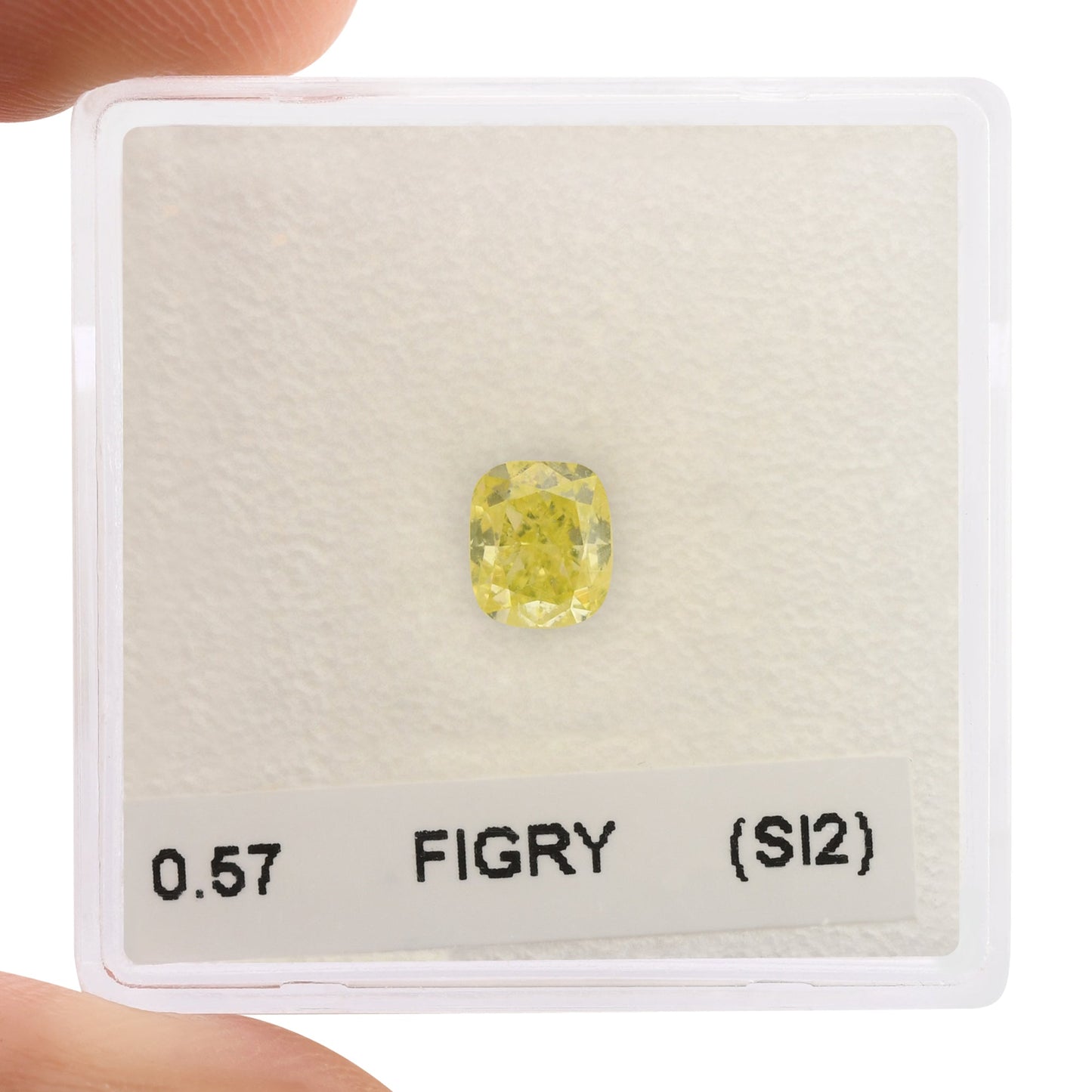 0,57 Karat Fancy Intense Green Yellow Cushion Diamond (SI2) GIA