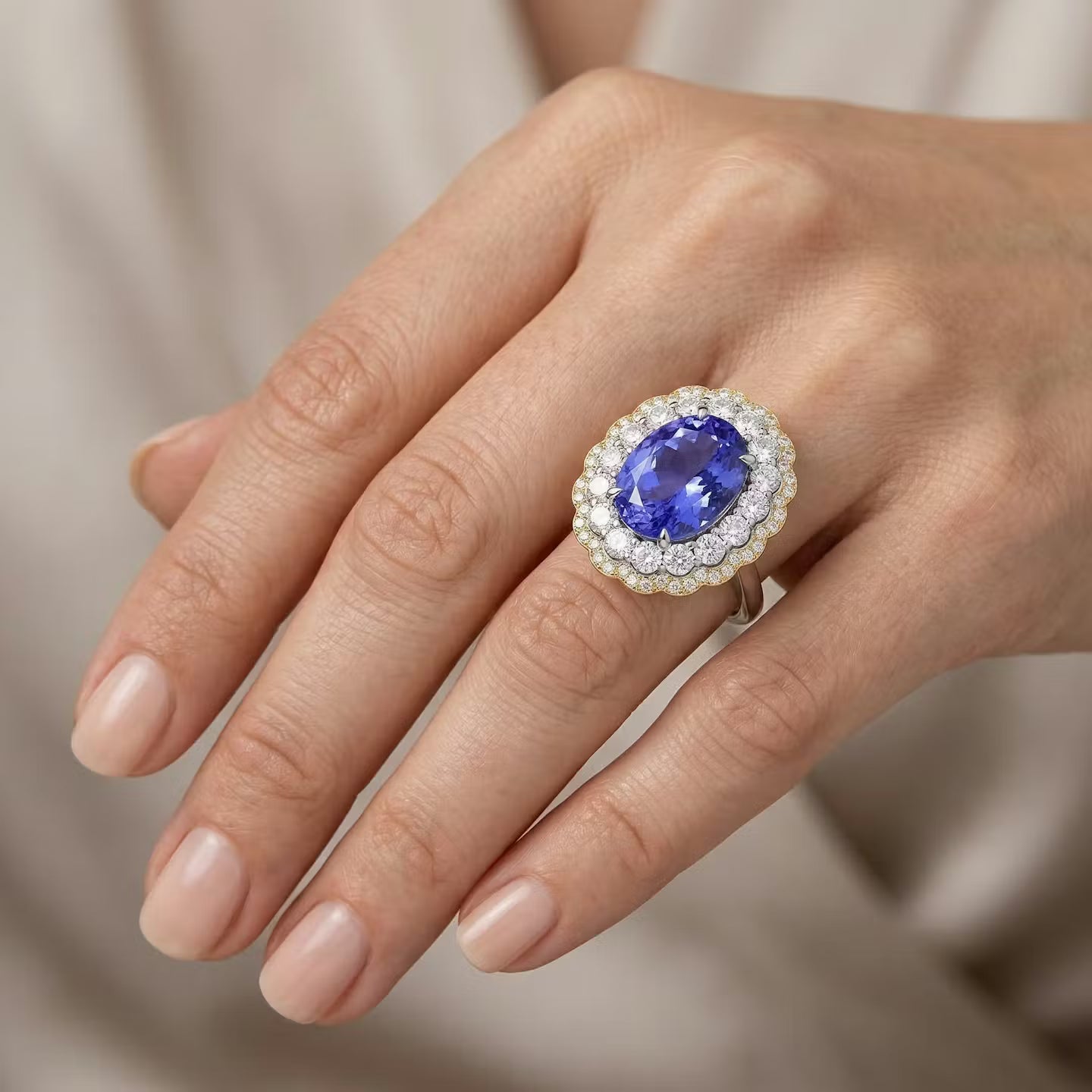 Tanzanite Floral Halo Ring