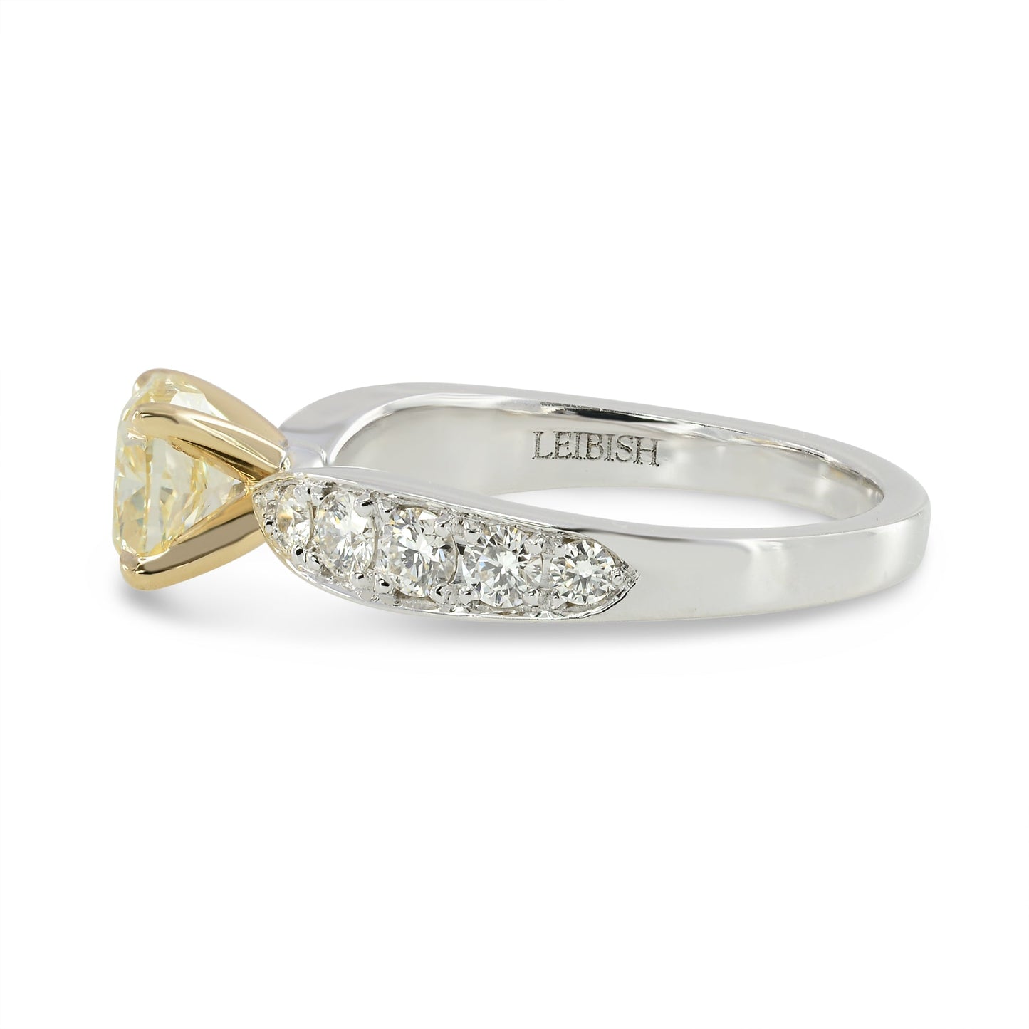 Fancy Yellow Cushion Diamond Side Stone Ring