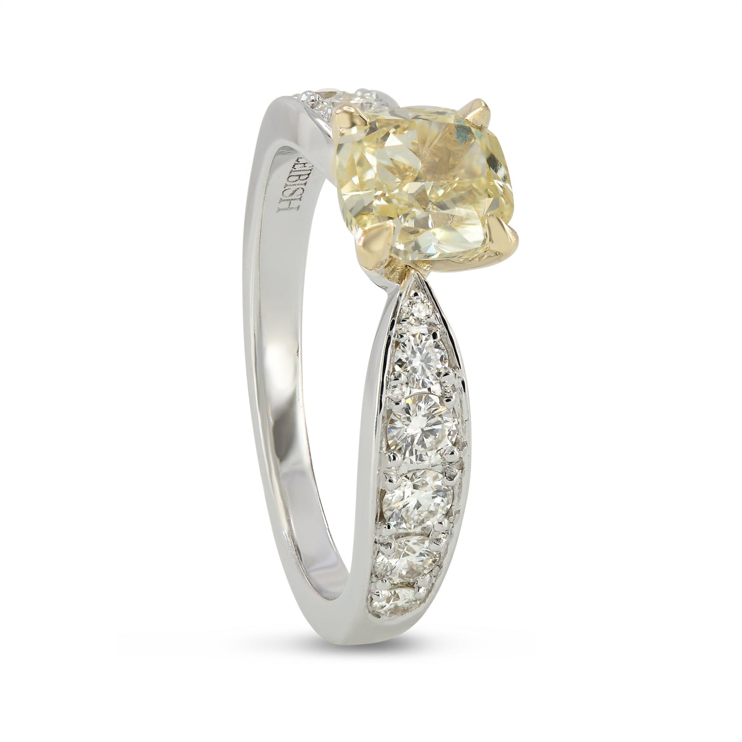 Fancy Yellow Cushion Diamond Side Stone Ring