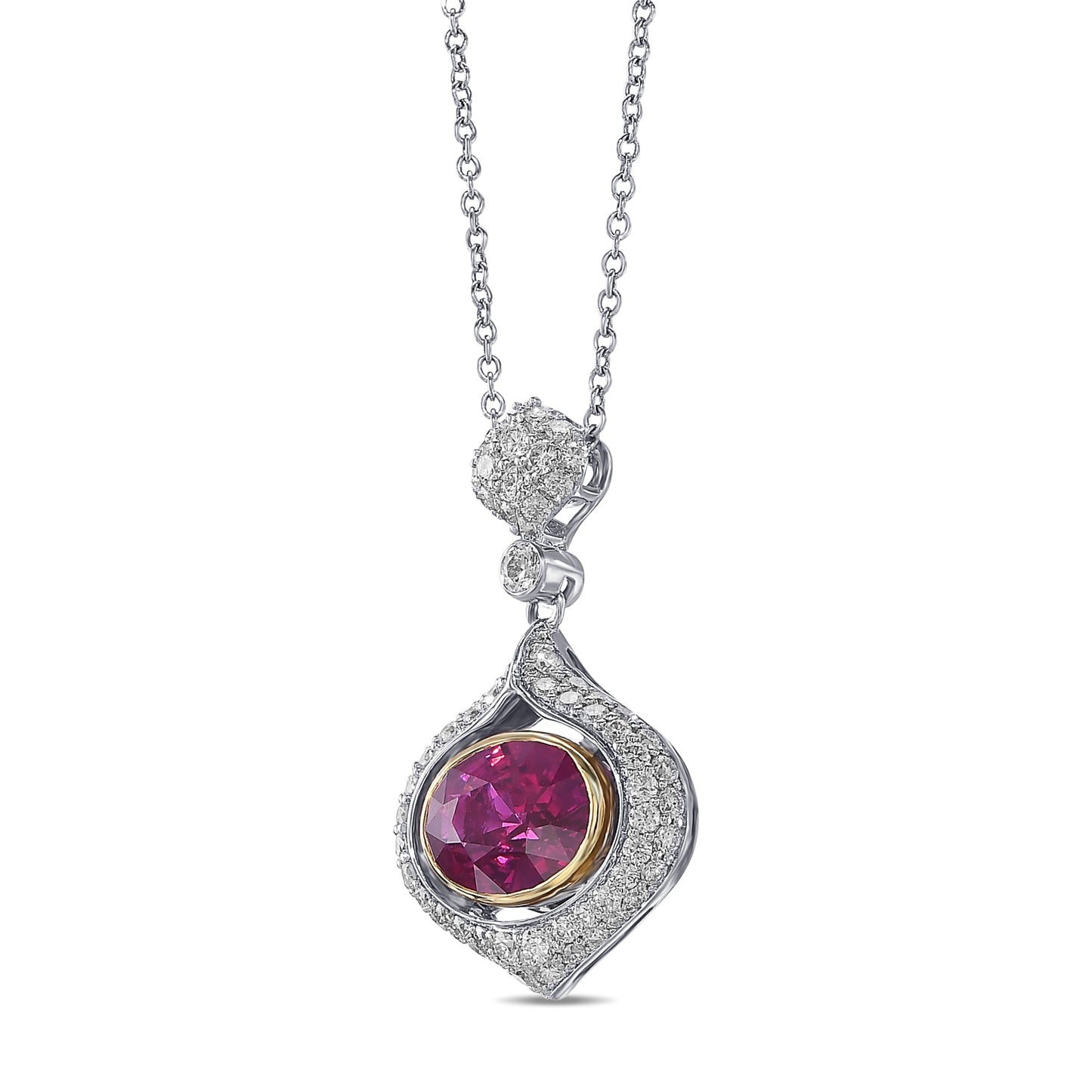 Oval Ruby and Diamond Drop Pendant