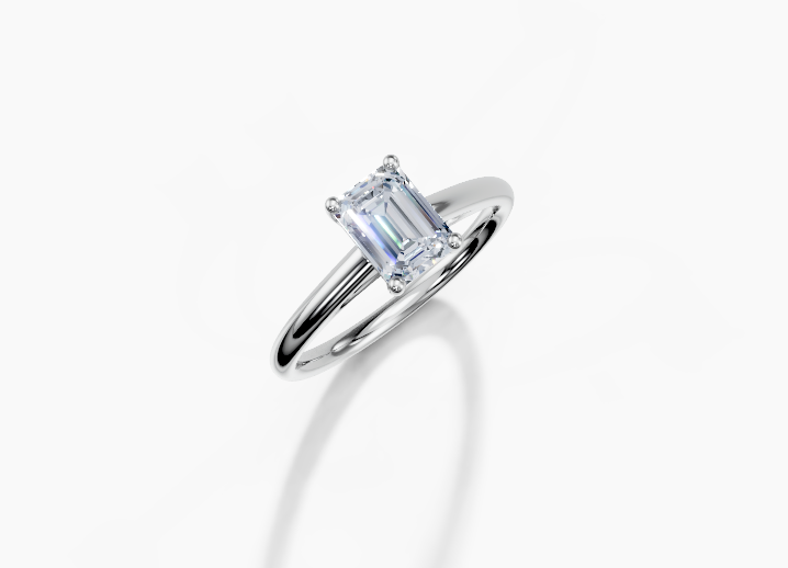Platinum Emerald 1 Carat G/H SI Cathedral Plain 4Pr Diamond Ring