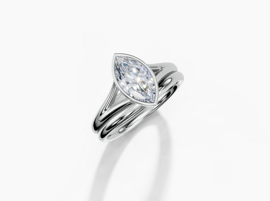 18K Marquise 1 Carat D/E/F VS/VVS Split Plain Bezel Diamond Ring