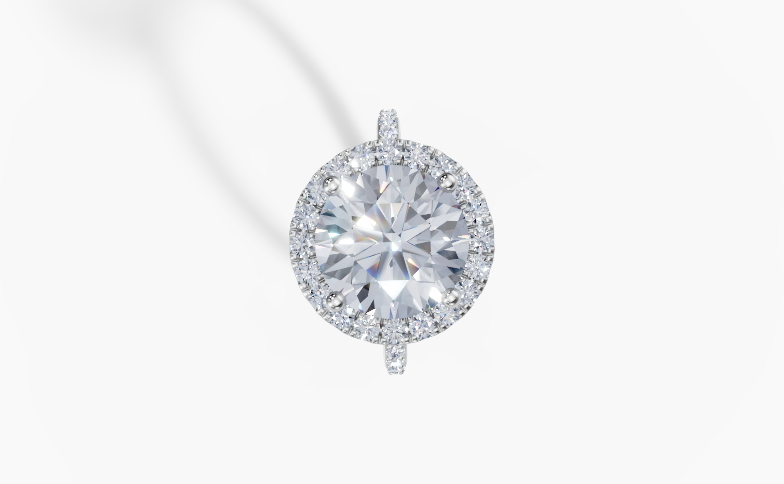 Platinum Round 4 Carat D/E/F VVS Plain Plate Prong Single Halo Diamond Ring