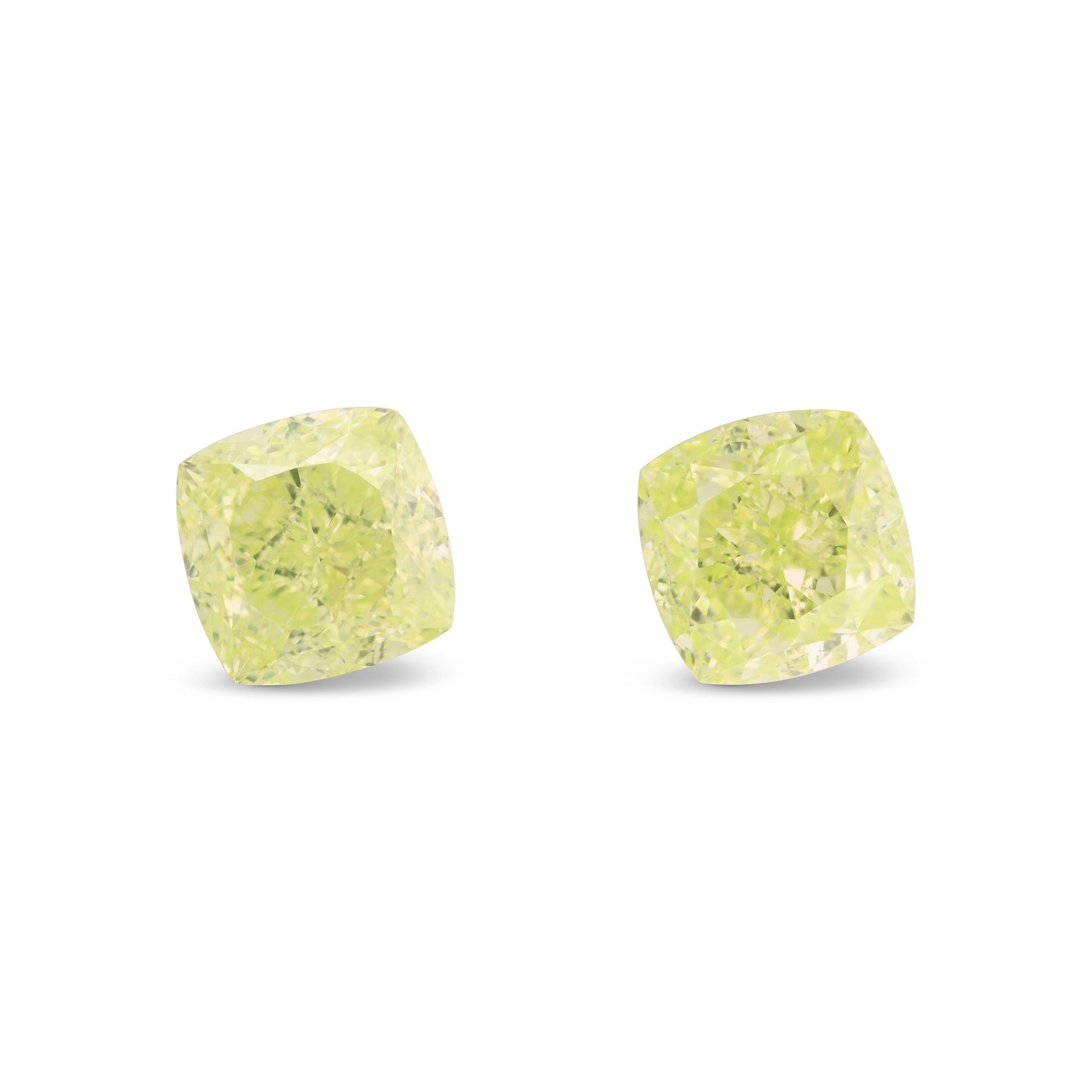 2,03 Karat Fancy Intense Yellow Green Cushion Diamonds VS2 GIA Paar