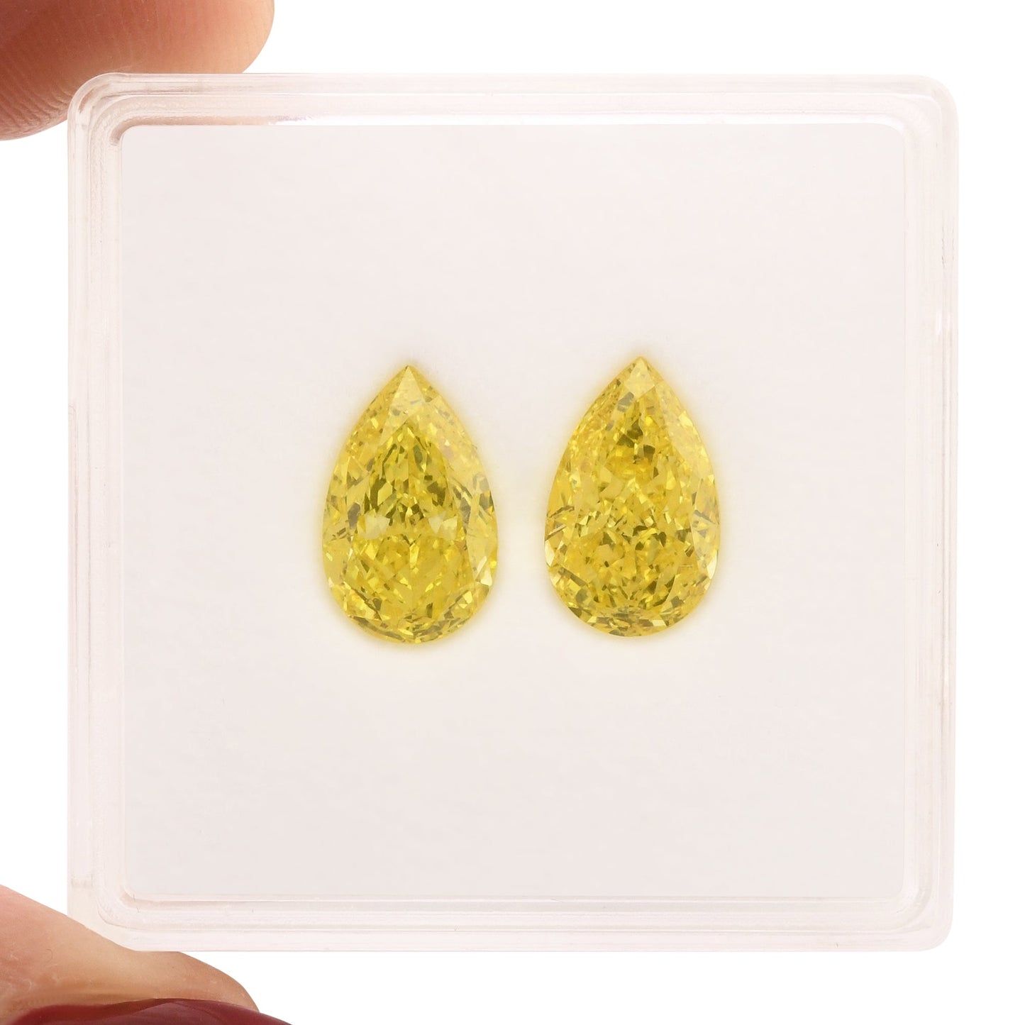 2.17 Carat Fancy Vivid Yellow Pear Diamonds VS1 and VVS2 GIA Pair