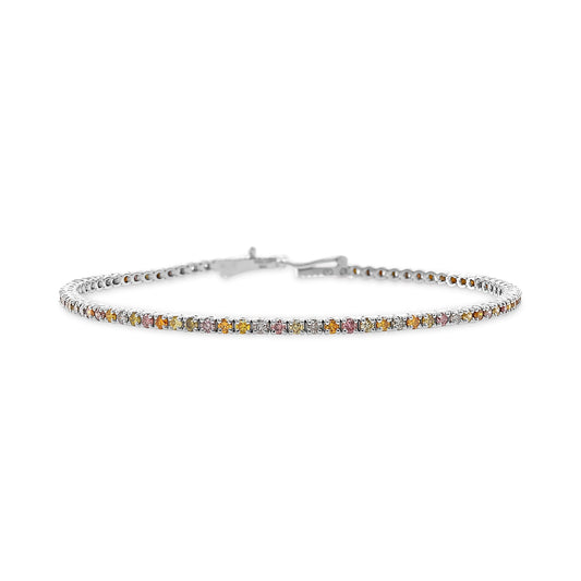 2,39 Karat mehrfarbiges, rundes Diamant-Tennisarmband