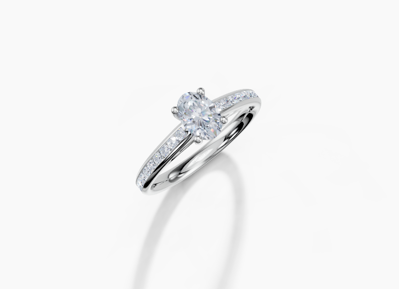 Platinum Oval 0.5 Carat F/G VS/SI Cathedral Channel 4Pr Diamond Ring