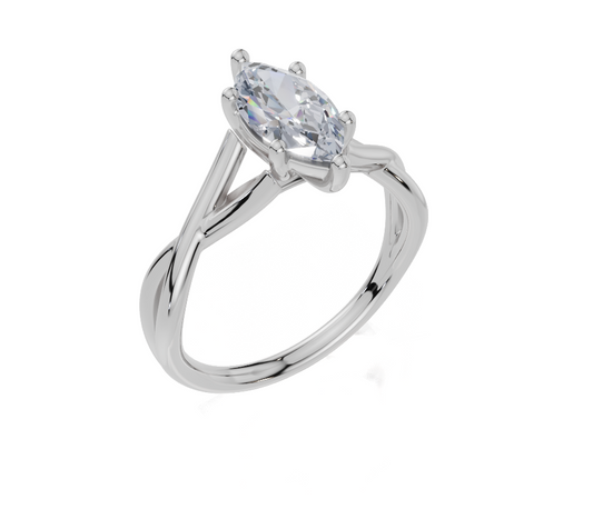 18ct Marquise 1.00Carat G/H-CC SI Twisted Plain 6Pr  Diamond Ring
