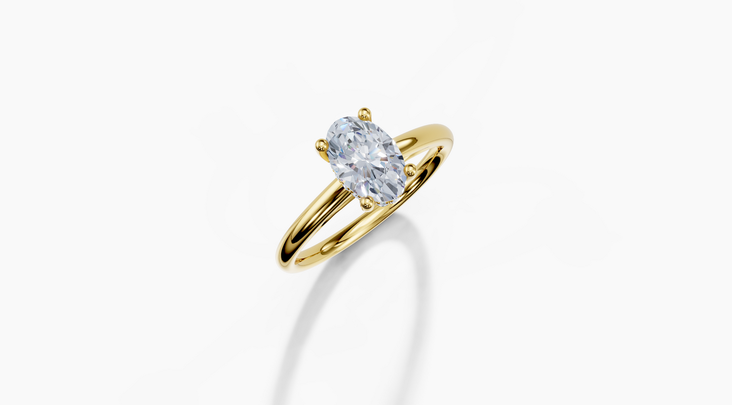 18K Oval 1 Carat D/E/F VS/VVS Cathedral Plain Hidden Halo Diamond Ring