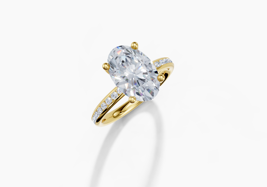 18K Oval 3 Carat F/G VS/SI Plain Channel 4Pr Diamond Ring