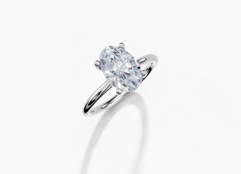 18K Oval 2 Carat D/E/F VVS Plain Plain 4Pr Diamond Ring