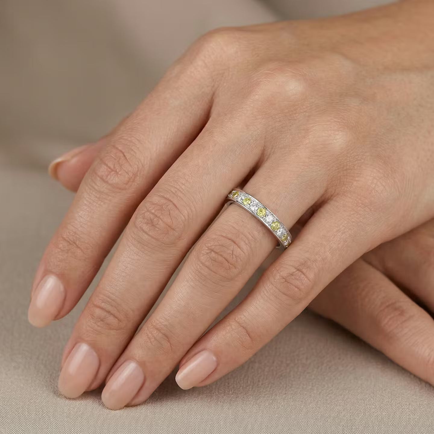 Fancy Vivid Yellow and White Diamond Band Ring