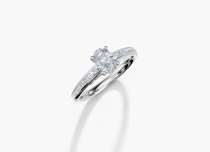 Platinum Oval 0.5 Carat F/G VS/SI Cathedral Channel 4Pr Diamond Ring