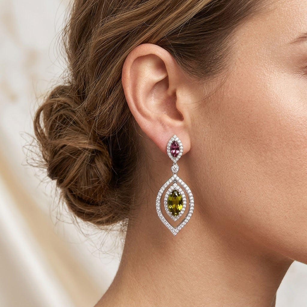 Ohrhänger aus Tsavorit, Turmalin und Diamanten