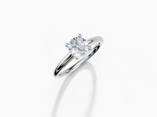 18K Round 0.7 Carat F/G VS/SI Cathedral Plain 4Pr Diamond Ring