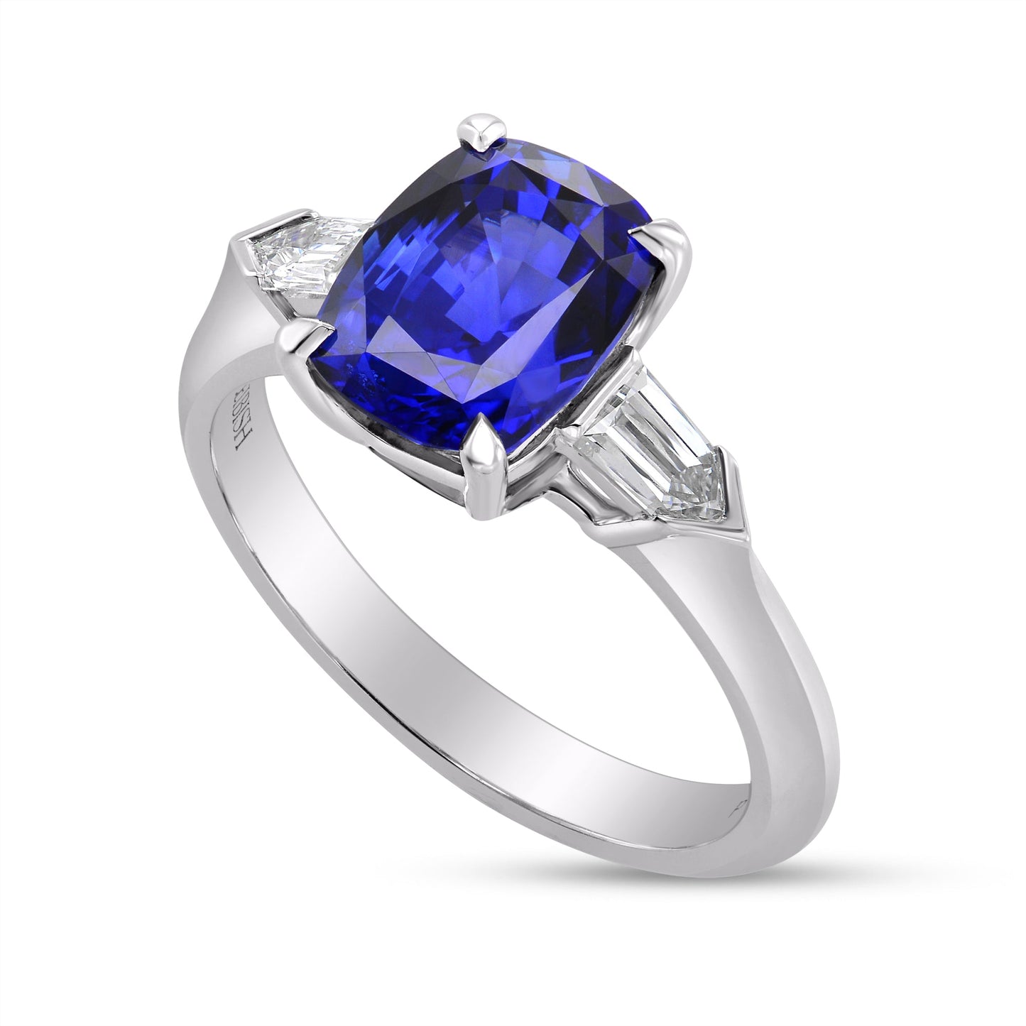 Royal Blue Sapphire Cushion & Diamond Engagement Ring
