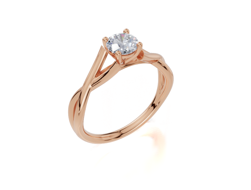 18ct Round 0.40Carat E/F-CO VS Twisted Plain 4Pr  Diamond Ring