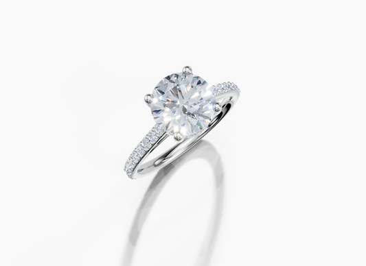 Platinum Round 2 Carat D/E/F VS/VVS Cathedral Plate Prong Hidden Halo Diamond Ring