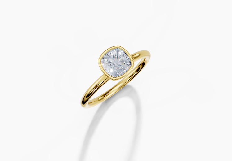 18K Cushion 1 Carat G/H SI Plain Plain Bezel Diamond Ring