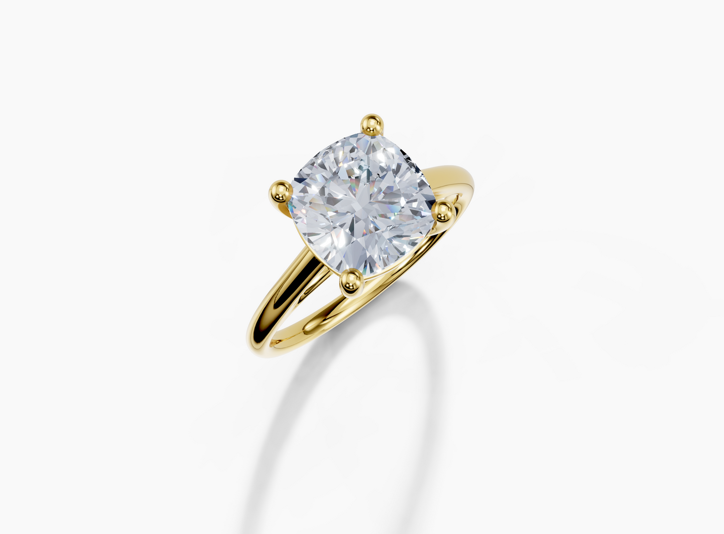 18K Cushion 3 Carat D/E/F VS/VVS Cathedral Plain 4Pr Diamond Ring