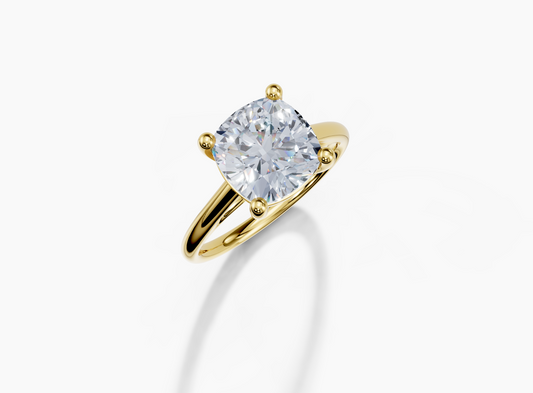 18K Cushion 3 Carat D/E/F VS/VVS Cathedral Plain 4Pr Diamond Ring