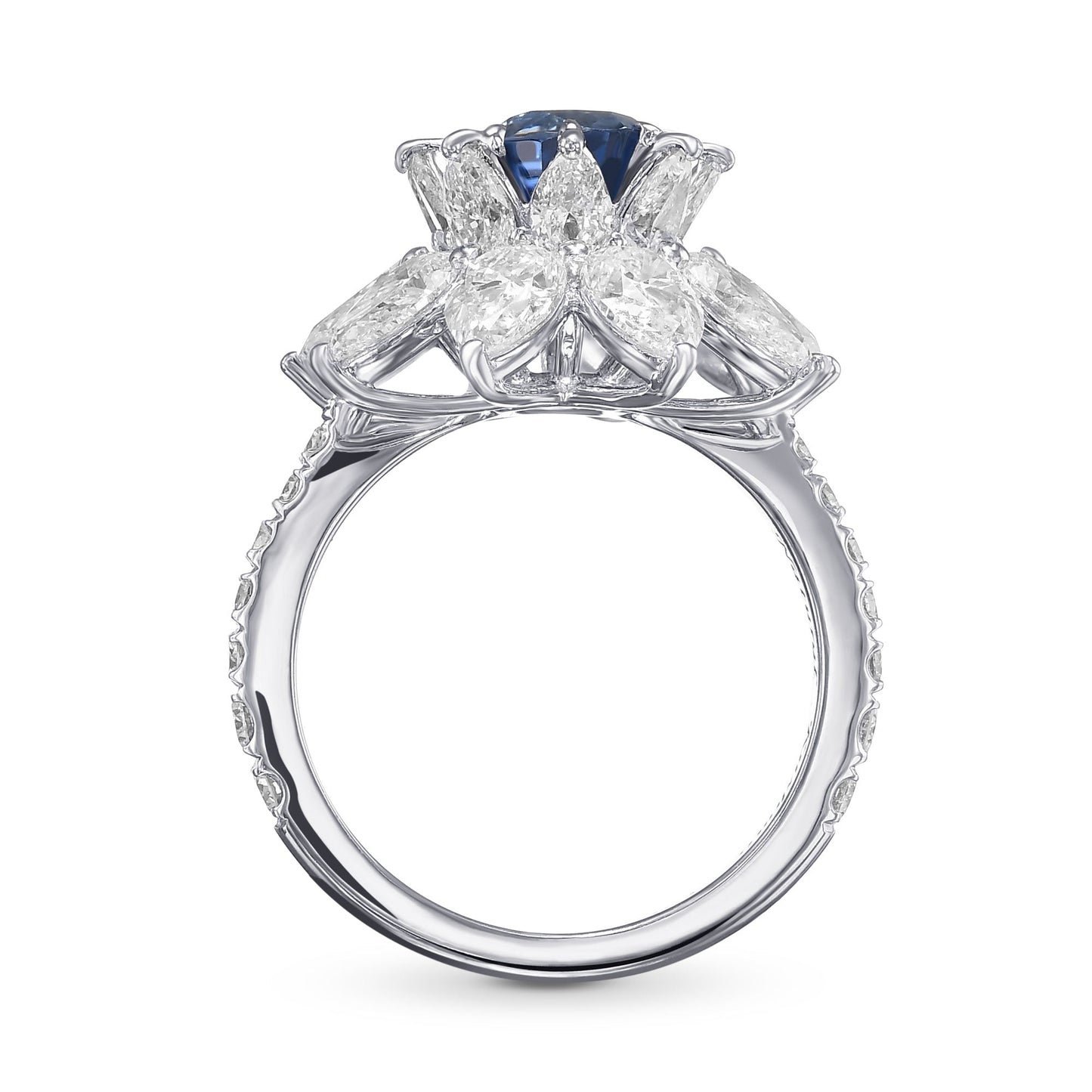 Außergewöhnlicher Ring mit unbehandeltem Kaschmir-Saphir und Diamant-Halo GRS AGL GUBELIN