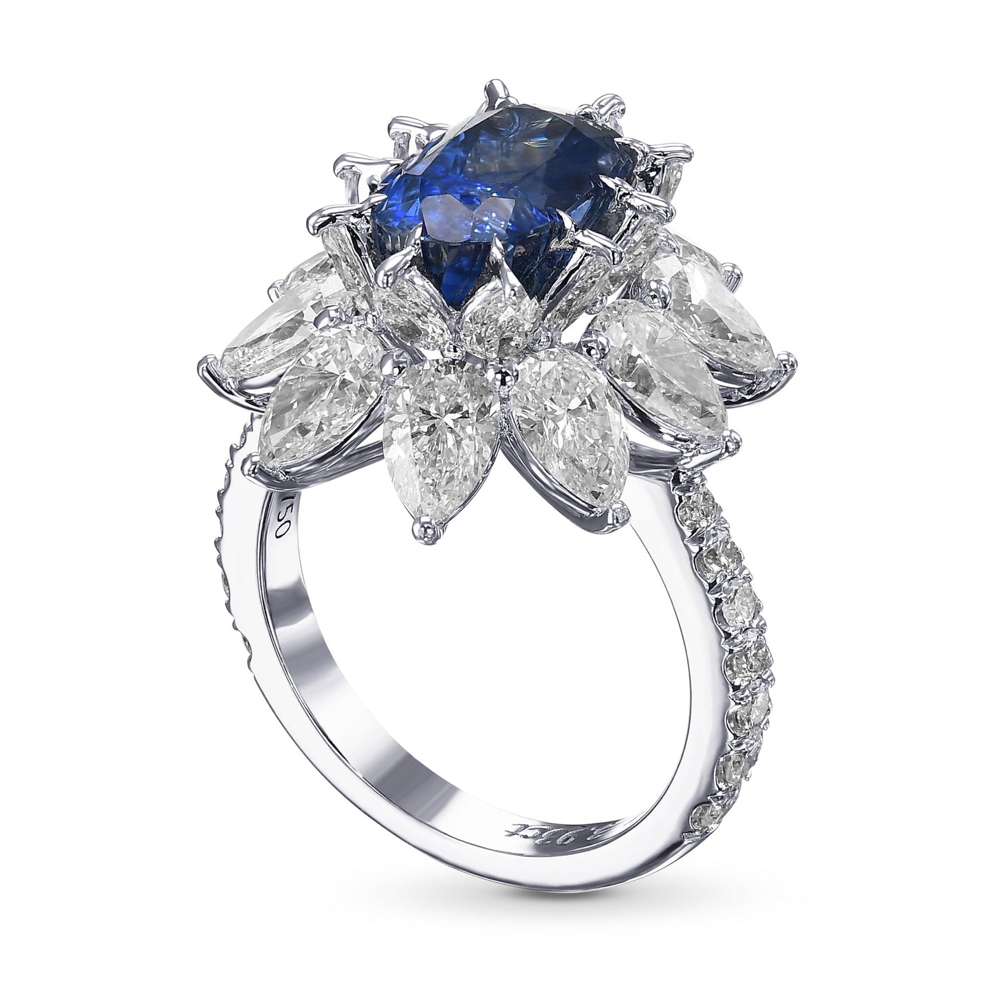 Außergewöhnlicher Ring mit unbehandeltem Kaschmir-Saphir und Diamant-Halo GRS AGL GUBELIN