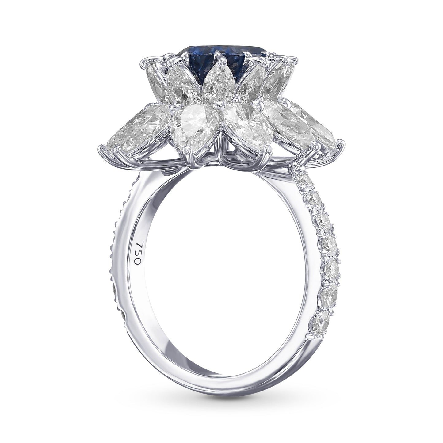 Außergewöhnlicher Ring mit unbehandeltem Kaschmir-Saphir und Diamant-Halo GRS AGL GUBELIN