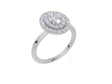 18ct Oval 0.50Carat G/H-CC SI Plain Plain Double Halo  Diamond Ring