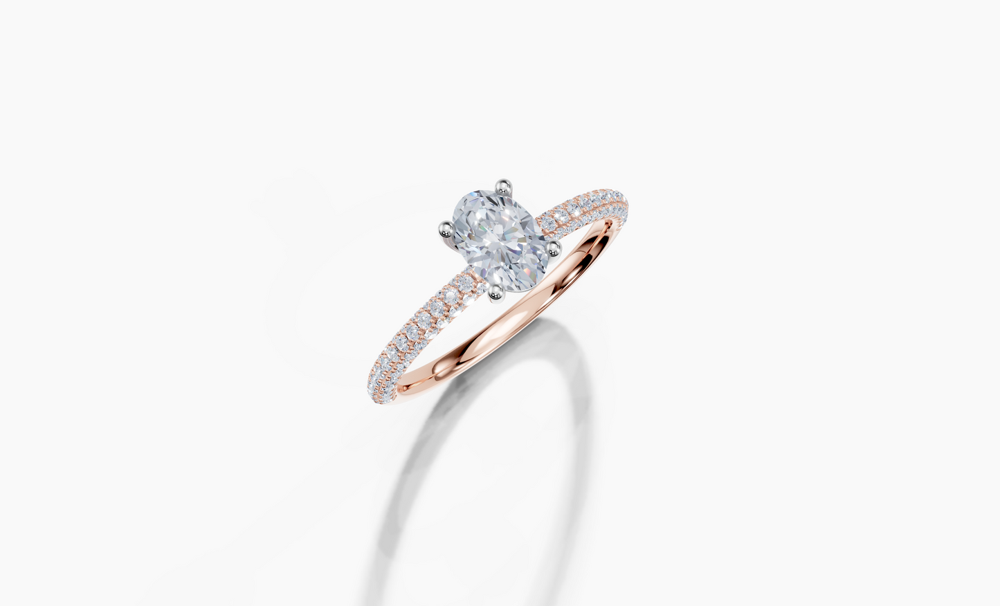 18K Oval 0.5 Carat G/H SI Plain U Micro 4Pr Diamond Ring