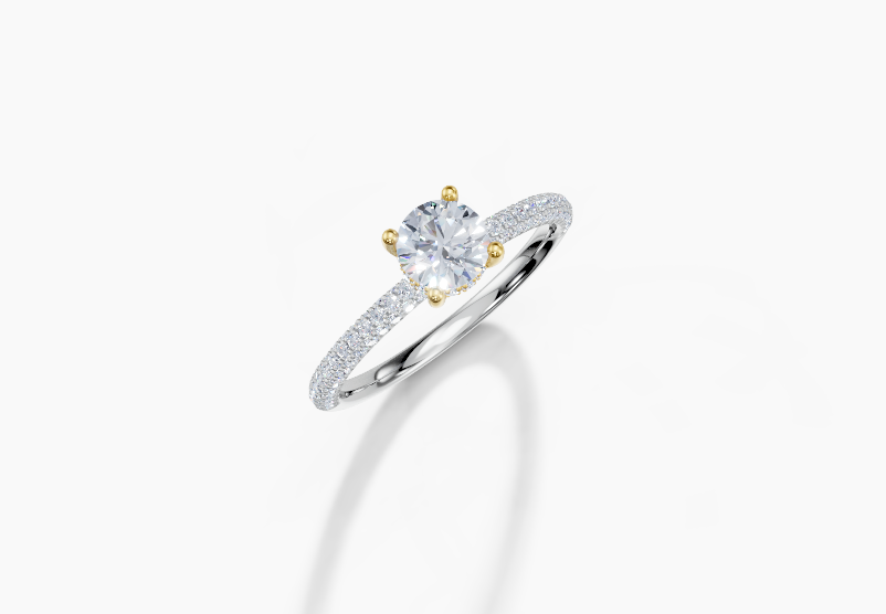 18K Round 0.5 Carat G/H SI Plain U Micro Hidden Halo Diamond Ring