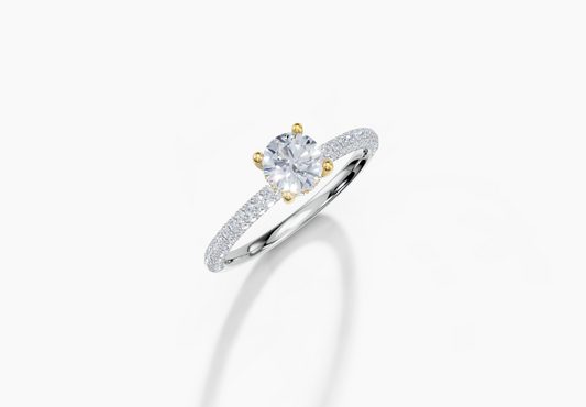 18K Round 0.5 Carat G/H SI Plain U Micro Hidden Halo Diamond Ring