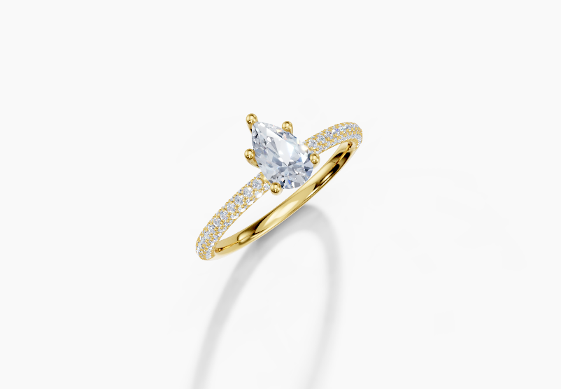 18K Pear 0.5 Carat G/H SI Plain U Micro 4Pr Diamond Ring