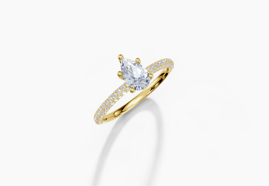 18K Pear 0.5 Carat G/H SI Plain U Micro 4Pr Diamond Ring