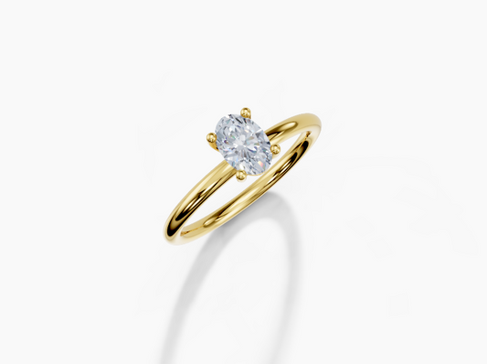 18K Oval 0.4 Carat G/H SI Plain Plain 4Pr Diamond Ring