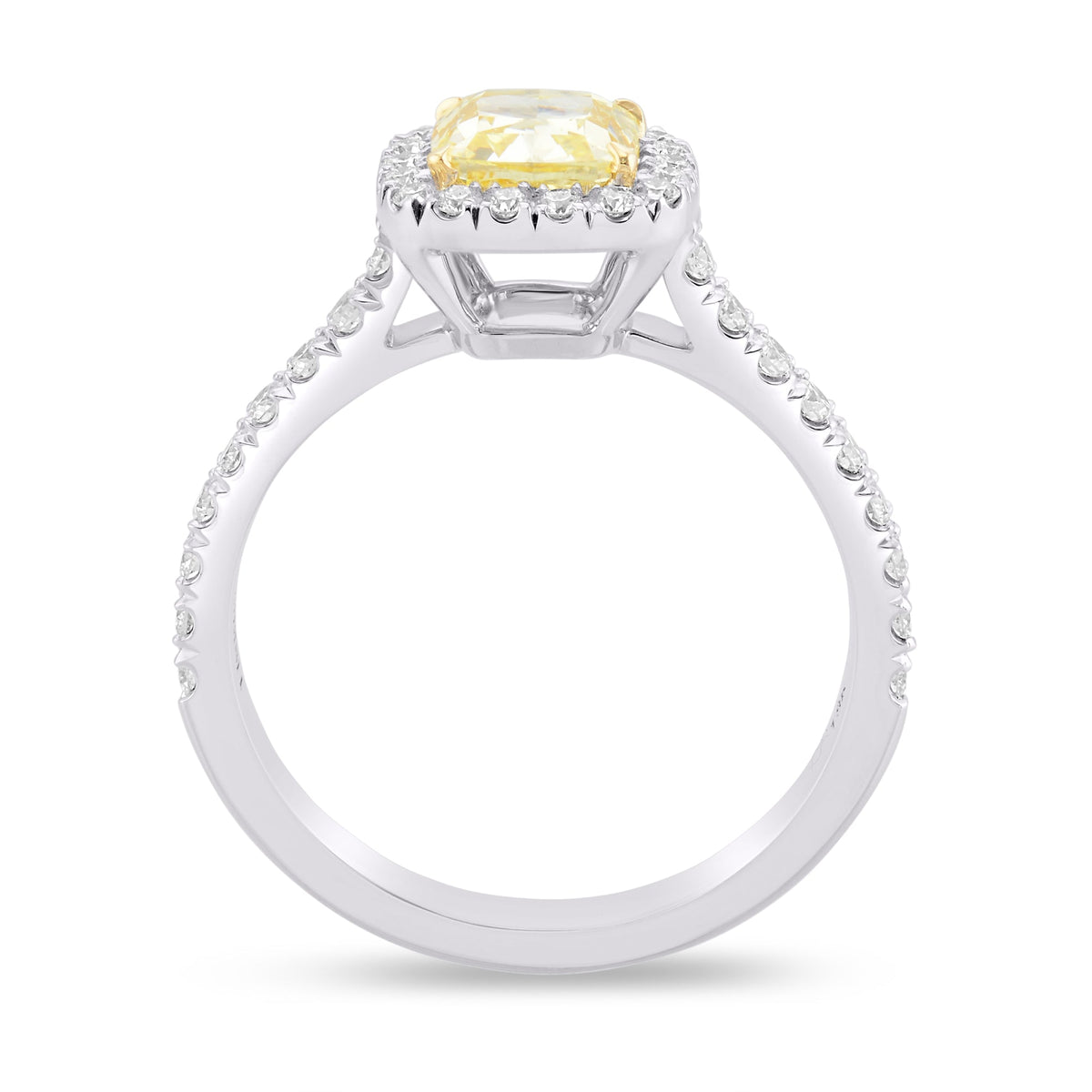 Ring mit Halo und einem kissenförmigen, intensiv gelben Diamanten