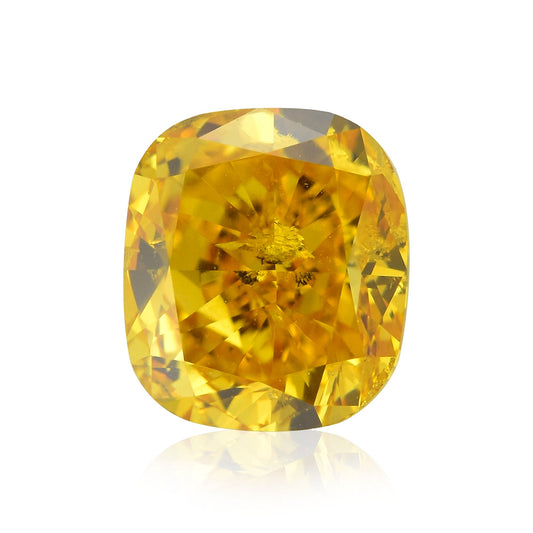 1,02 Karat Fancy Vivid Yellow Orange Cushion Diamond (I1) GIA