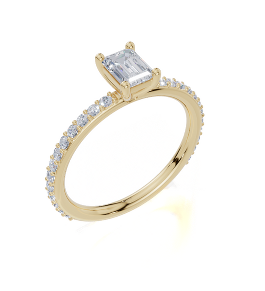 18ct Emerald 0.30Carat G/H-CC SI Plain Plate Prong 4Pr  Diamond Ring