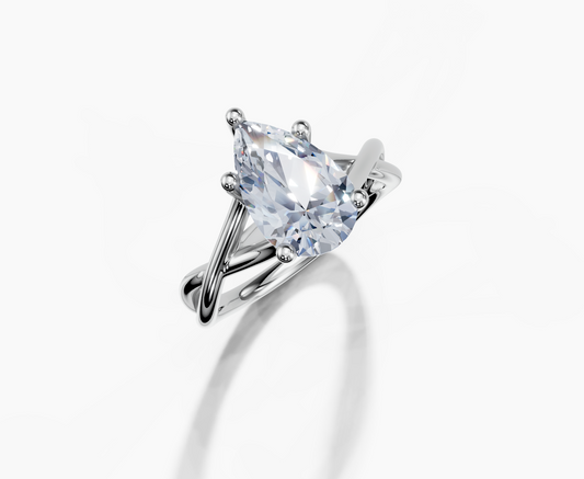 Platinum Pear 2 Carat F/G VS/SI Twisted Plain 4Pr Diamond Ring